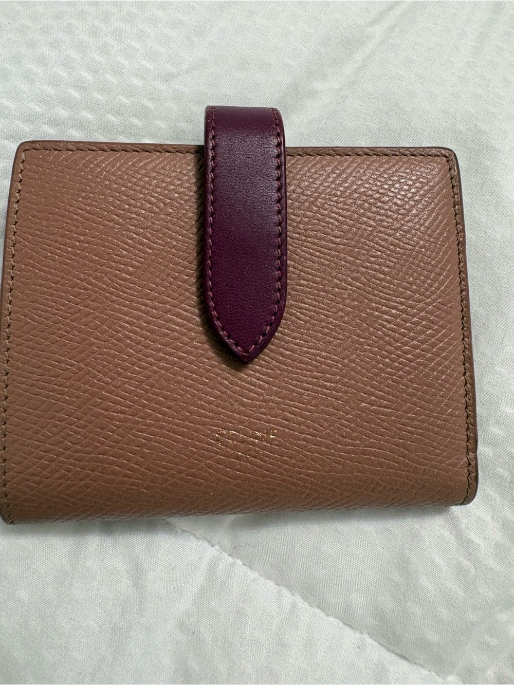 Celine Dusty Rose Pebbled Leather Wallet with Gold Logo